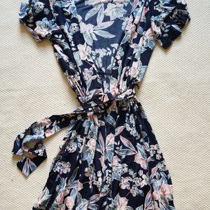 Navy floral wrap dress small